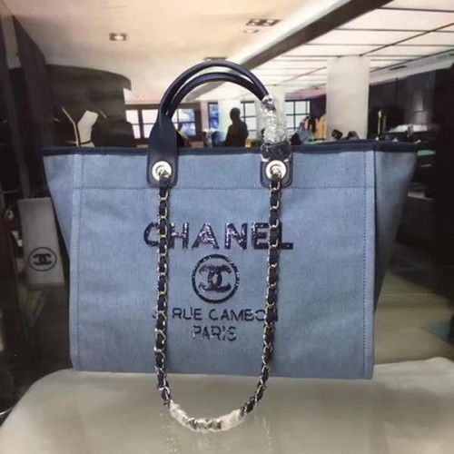 Chanel Large Canvas Tote Einkaufstasche A1679 Blau