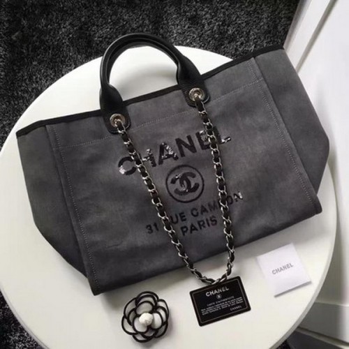 Chanel Large Canvas Tote Einkaufstasche A1679 Grau