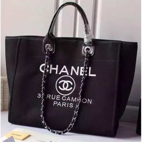 Chanel Large Canvas Tote Einkaufstasche A5002 Schwarz