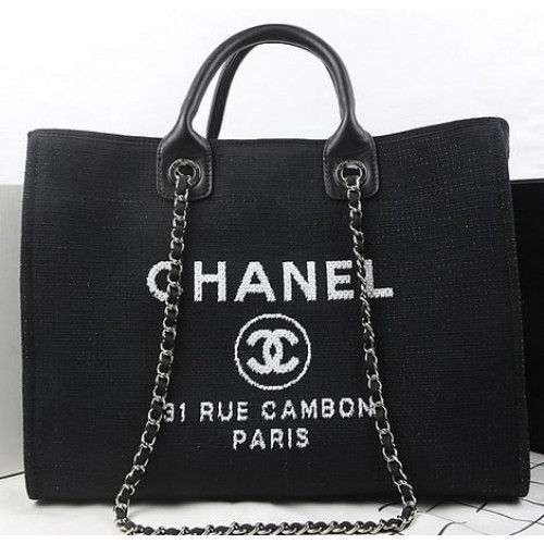 Chanel Large Canvas Tote Einkaufstasche A67002 Schwarz