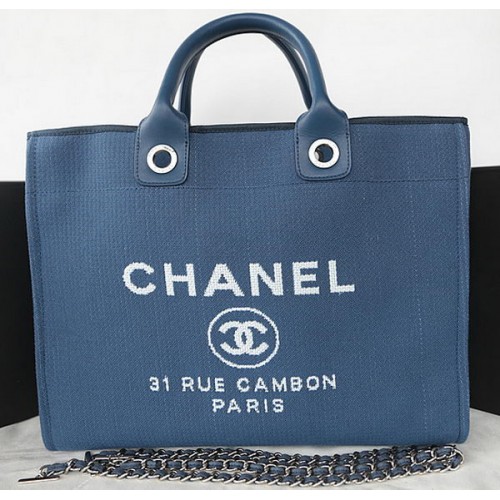 Chanel Large Canvas Tote Einkaufstasche A67002 Blau
