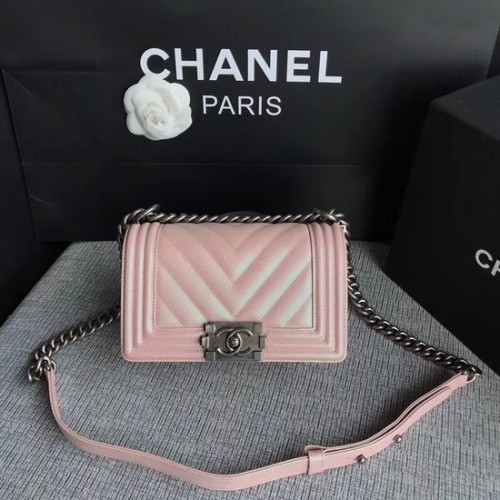 Chanel Le Boy Flap Umhängetasche Original Kaviarleder P67085 rosa silberne Schnalle