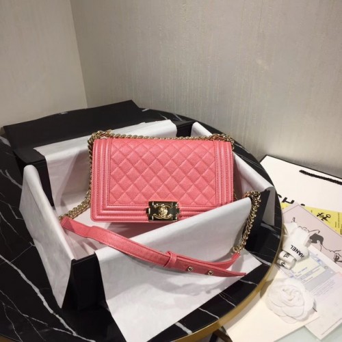 Chanel Le Boy Flap Umhängetasche Original Leder Rosa A67086 Gold