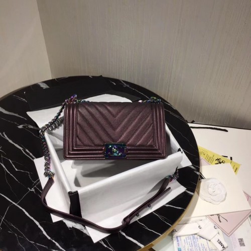 Chanel Le Boy Flap Umhängetasche Original Leder Lila A67086 Gold