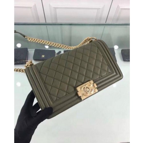 Chanel Leboy Original Kalbsleder Umhängetasche Dunkelgrün A67086 Gold