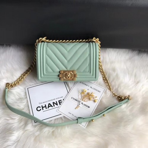 Chanel Leboy Original Caviar Leder Umhängetasche A67085 Hellgrüne Goldkette