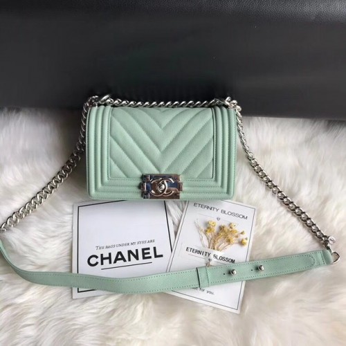 Chanel Leboy Original Caviar Leder Umhängetasche A67085 Hellgrüne Silberkette