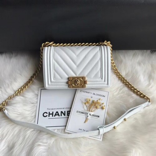 Chanel Leboy Original Caviar Leder Umhängetasche A67085 Weißgoldkette
