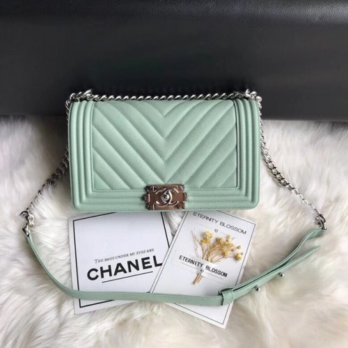 Chanel Leboy Original Caviar Leder Umhängetasche A67086 Hellgrüne Silberkette