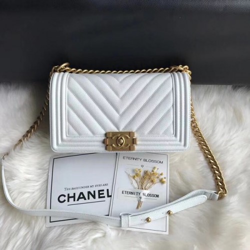 Chanel Leboy Original Caviar Leder Umhängetasche A67086 Weißgoldkette