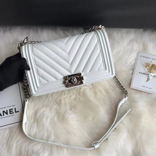 Chanel Leboy Original Caviar Leder Umhängetasche A67086 weiße silberne Kette