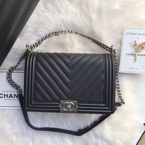 Chanel Leboy Original Caviar Leder Umhängetasche Schwarz A67087 Silber