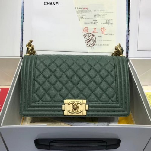 Chanel Leboy Original Kaviarleder Umhängetasche A67086 grüngoldene Kette
