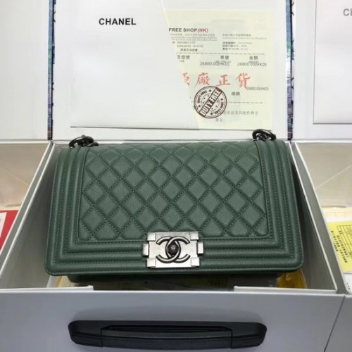 Chanel Leboy Original Kaviarleder Umhängetasche A67086 grüne Silberkette