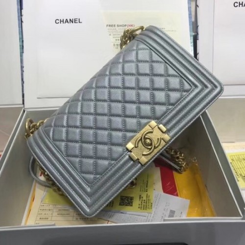 Chanel Leboy Original Kaviarleder Umhängetasche A67086 Silbergoldkette