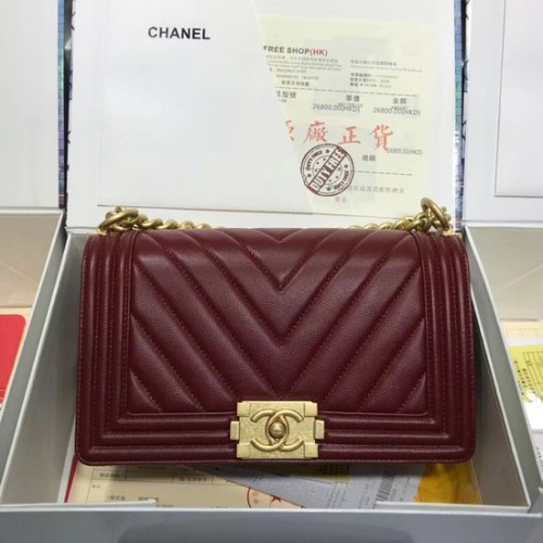 Chanel Leboy Original Kaviarleder Umhängetasche V67086 Weingoldkette