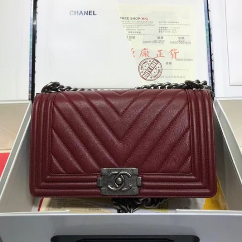 Chanel Leboy Original Kaviar Leder Umhängetasche V67086 Wein Silberkette