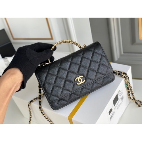 Chanel MINI FLAP BAG CLUTCH MIT KETTE Goldfarbenes Metall 22SS schwarz
