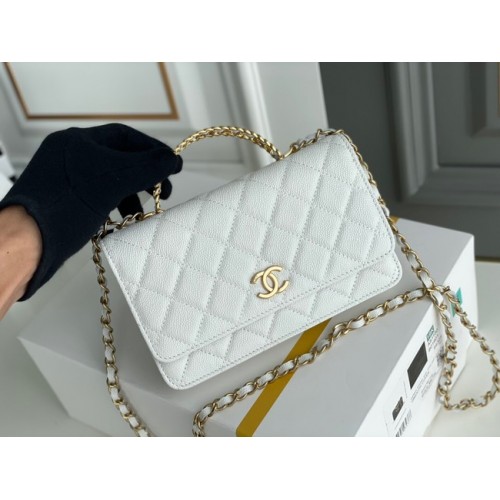 Chanel MINI FLAP BAG CLUTCH MIT KETTE Goldfarbenes Metall 22SS weiß
