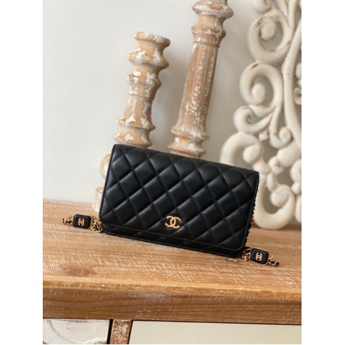 Chanel MINI FLAP BAG Lammleder Goldfarbenes Metall AS0950 schwarz