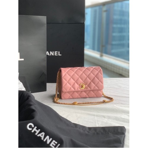 Chanel MINI FLAP BAG Lammleder Goldfarbenes Metall AS3378 rosa