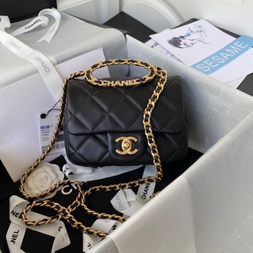 Chanel MINI FLAP BAG Lammleder Goldfarbenes Metall AS3450 schwarz