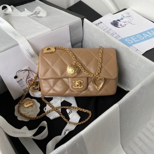 Chanel MINI FLAP BAG Lammleder Goldfarbenes Metall AS3457 apricot