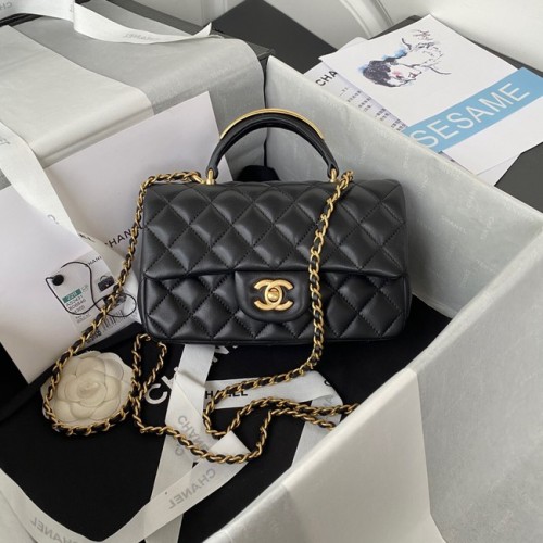 Chanel MINI FLAP BAG MIT OBEREM GRIFF AS2431 schwarz