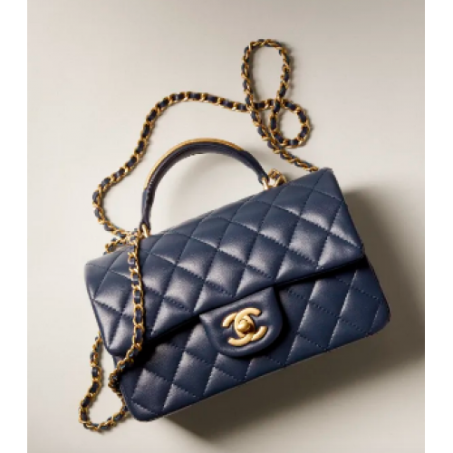 Chanel MINI FLAP BAG MIT TOP GRIFF AS2431 dunkelblau