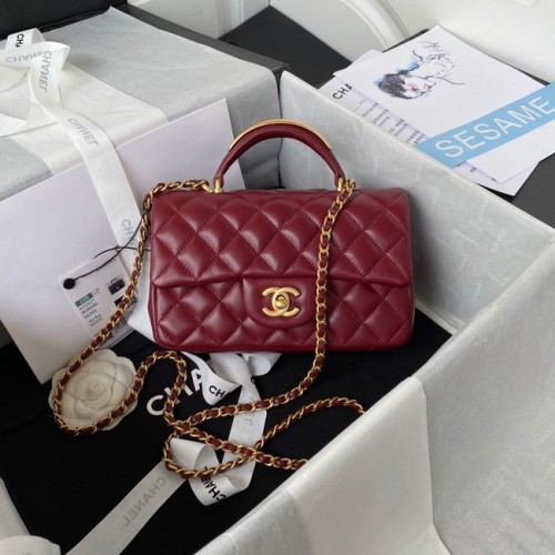 Chanel MINI FLAP BAG MIT OBEREM GRIFF AS2431 rot