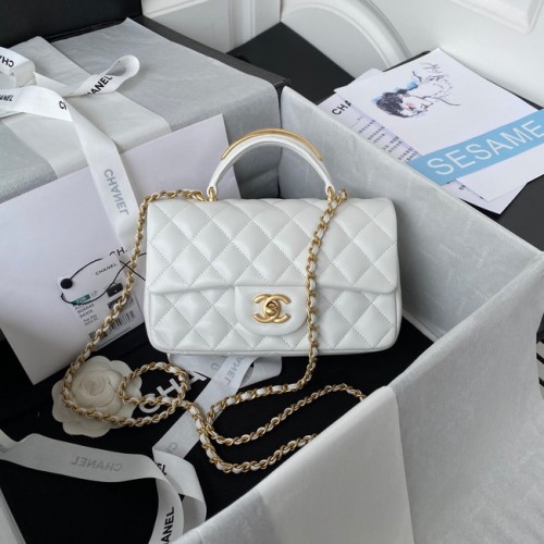 Chanel MINI FLAP BAG MIT TOP GRIFF AS2431 weiß