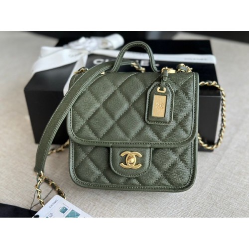 Chanel MINI FLAP BAG WITH TOP GRIFF AS3652 schwärzlich grün