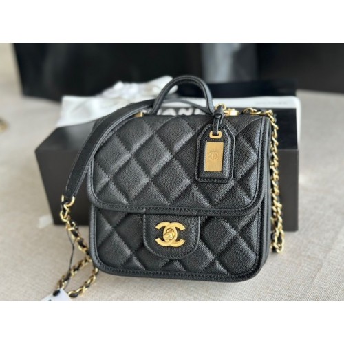 Chanel MINI FLAP BAG MIT OBEREM GRIFF Genarbtes Kalbsleder AS3652 schwarz