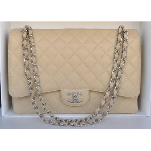 Chanel Maxi Classic Bag A36098 Apricot Cannage Muster Silber
