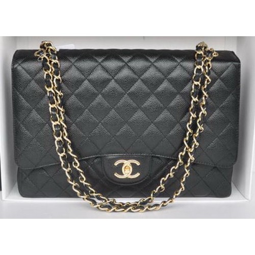 Chanel Maxi Classic Bag A36098 Schwarz Cannage Muster Gold