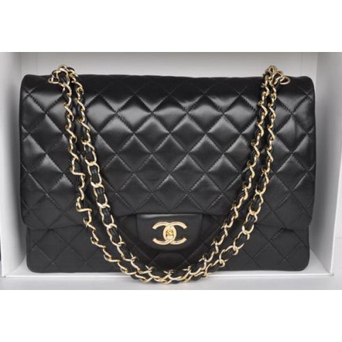 Chanel Maxi Classic Bag A36098 Schwarzes Schaffell Gold