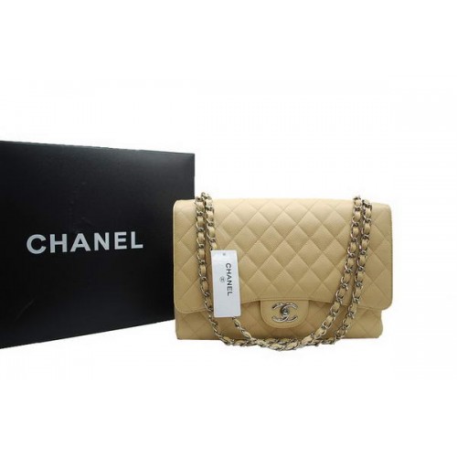 Chanel Maxi Double Flaps Bag A36098 Aprikose Original Kaviarleder Silber