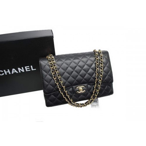 Chanel Maxi Double Flaps Bag A36098 Schwarz Original Kaviarleder Gold