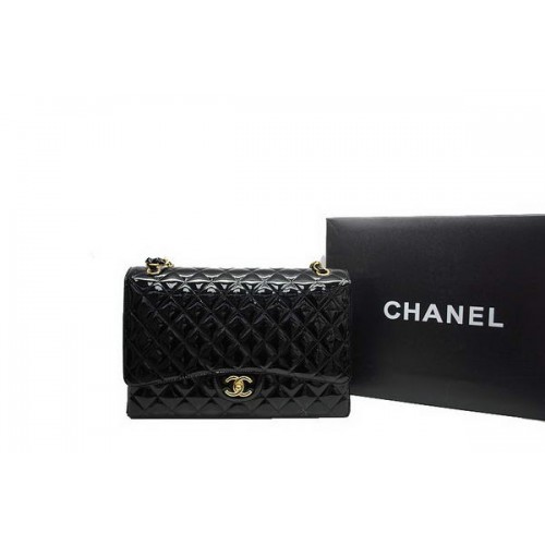Chanel Maxi Double Flaps Bag A36098 Schwarz Original Lackleder Gold