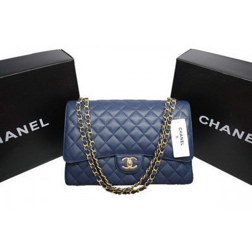Chanel Maxi Double Flaps Bag A36098 Blau Original Kaviarleder Gold