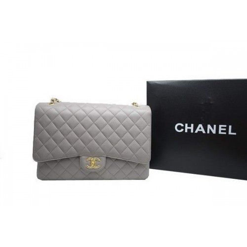 Chanel Maxi Double Flaps Bag A36098 Grau Original Kaviarleder Gold