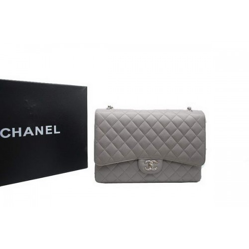 Chanel Maxi Double Flaps Bag A36098 Grau Original Kaviarleder Silber