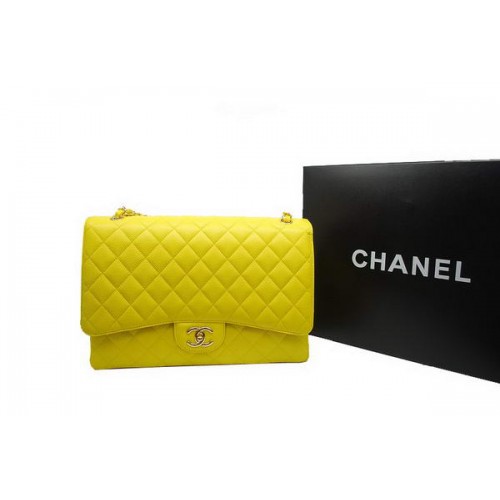 Chanel Maxi Double Flaps Bag A36098 Lemon Original Caviar Leather Gold
