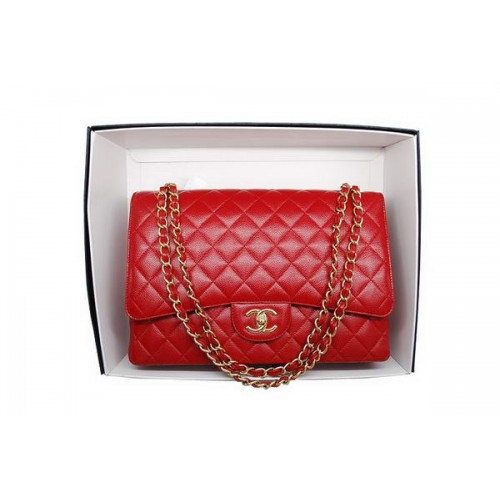Chanel Maxi Double Flaps Bag A36098 Rot Original Kaviarleder Gold