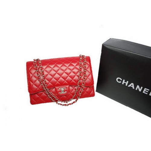 Chanel Maxi Double Flaps Bag A36098 Rot Original Kaviarleder Silber