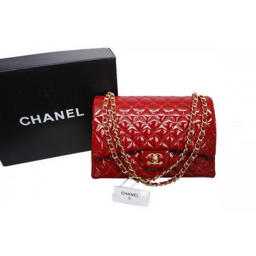 Chanel Maxi Double Flaps Bag A36098 Rot Original Lackleder Gold