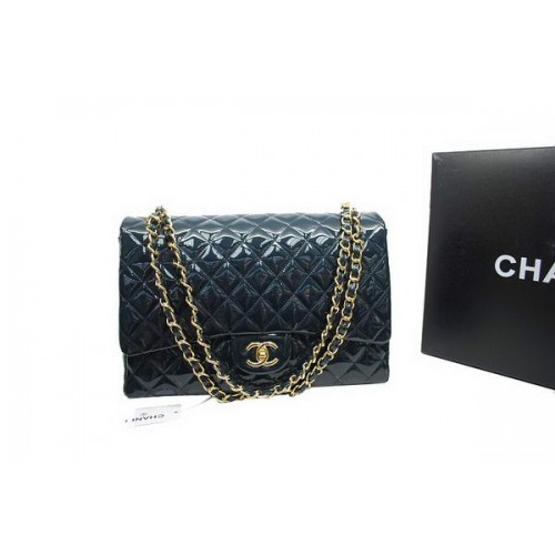 Chanel Maxi Double Flaps Bag A36098 Königsblau Original Lackleder Gold