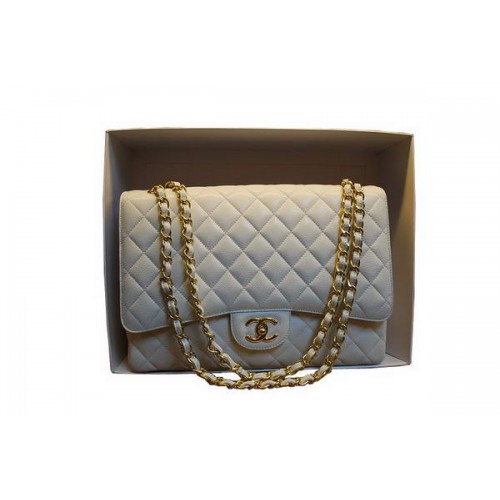 Chanel Maxi Double Flaps Bag A36098 Weiß Original Kaviarleder Gold
