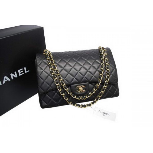 Top-Qualität Chanel Maxi Double Flaps Tasche Schwarz Original Lammleder A36098 Gold