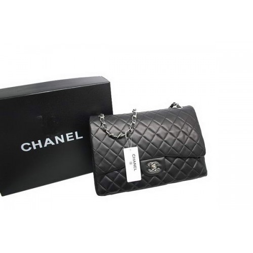 Top-Qualität Chanel Maxi Double Flaps Tasche Schwarz Original Lammleder A36098 Silber